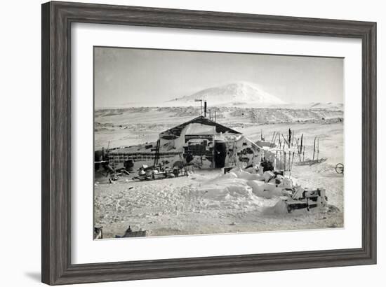 Hut and Mt. Erebus Photographed by Moonlight, 13th June 1911-Herbert Ponting-Framed Photographic Print