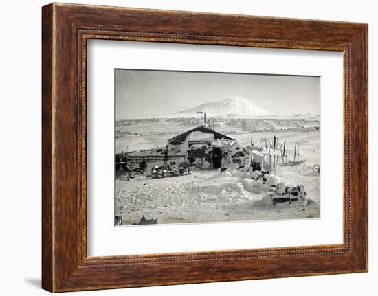 Hut and Mt. Erebus Photographed by Moonlight, 13th June 1911-Herbert Ponting-Framed Photographic Print