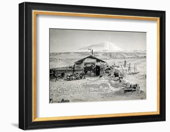 Hut and Mt. Erebus Photographed by Moonlight, 13th June 1911-Herbert Ponting-Framed Photographic Print