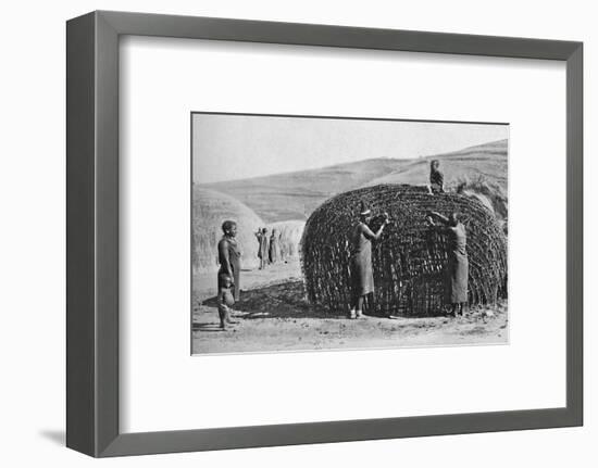 Hut building in Zululand, 1912-Unknown-Framed Photographic Print