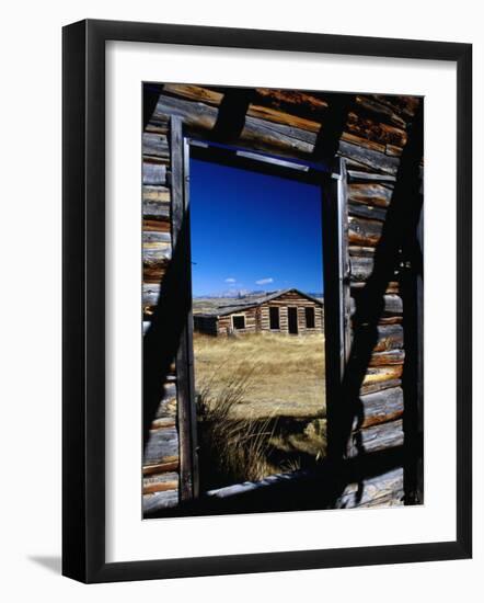 Hut Framed by Window of Burnt Log Cabin, Wind River Country, Lander, USA-Brent Winebrenner-Framed Photographic Print