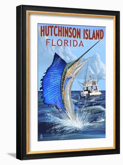 Hutchinson Island , Florida - Sailfish Fishing Scene-Lantern Press-Framed Art Print
