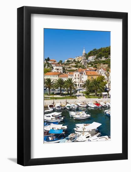 Hvar Harbour and Church Bell Tower in Hvar Town Centre-Matthew Williams-Ellis-Framed Photographic Print