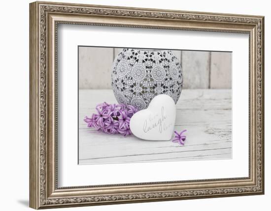 Hyacinth flowers with vase and heart shape, close up, still life-Andrea Haase-Framed Photographic Print