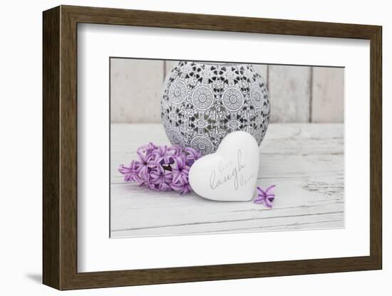 Hyacinth flowers with vase and heart shape, close up, still life-Andrea Haase-Framed Photographic Print