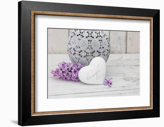 Hyacinth flowers with vase and heart shape, close up, still life-Andrea Haase-Framed Photographic Print