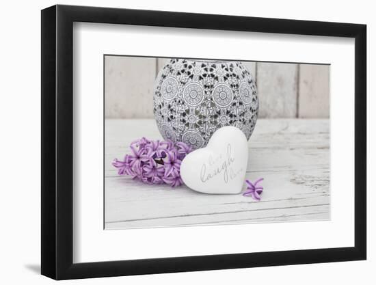 Hyacinth flowers with vase and heart shape, close up, still life-Andrea Haase-Framed Photographic Print