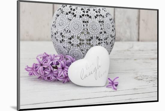 Hyacinth flowers with vase and heart shape, close up, still life-Andrea Haase-Mounted Photographic Print