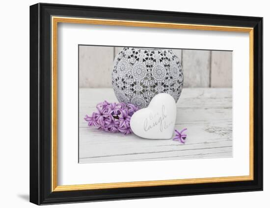 Hyacinth flowers with vase and heart shape, close up, still life-Andrea Haase-Framed Photographic Print