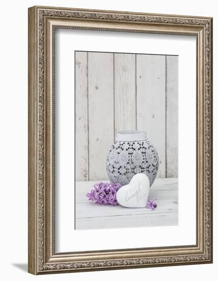 Hyacinth flowers with vase and heart shape, close up, still life-Andrea Haase-Framed Photographic Print