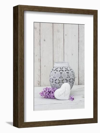 Hyacinth flowers with vase and heart shape, close up, still life-Andrea Haase-Framed Photographic Print