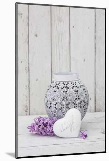 Hyacinth flowers with vase and heart shape, close up, still life-Andrea Haase-Mounted Photographic Print