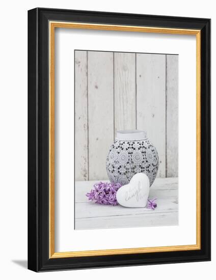 Hyacinth flowers with vase and heart shape, close up, still life-Andrea Haase-Framed Photographic Print