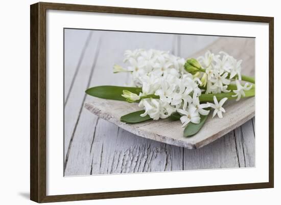 Hyacinths, White, Spring Flowers, Blossoms, Wooden Bowl-Andrea Haase-Framed Photographic Print