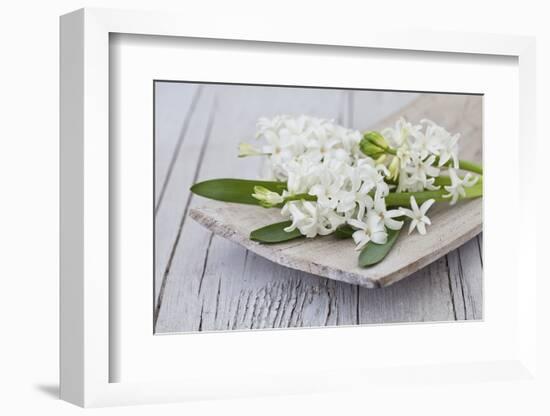 Hyacinths, White, Spring Flowers, Blossoms, Wooden Bowl-Andrea Haase-Framed Photographic Print