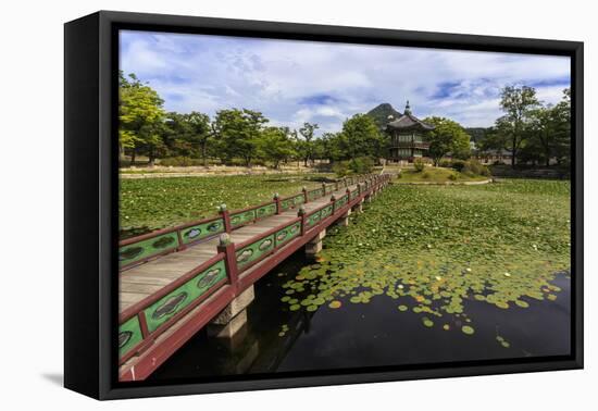 Hyangwonjeong Pavilion and Chwihyanggyo Bridge over Water Lily Filled Lake in Summer, South Korea-Eleanor Scriven-Framed Premier Image Canvas