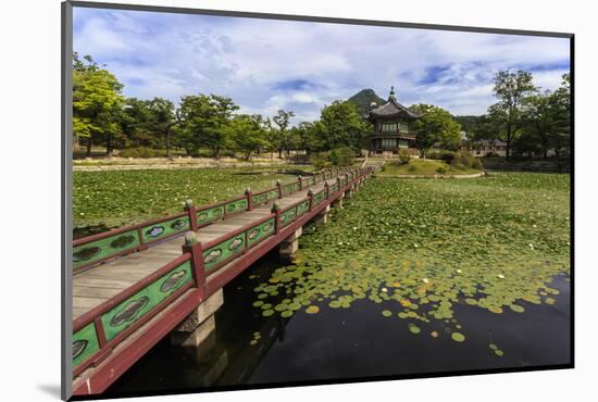 Hyangwonjeong Pavilion and Chwihyanggyo Bridge over Water Lily Filled Lake in Summer, South Korea-Eleanor Scriven-Mounted Photographic Print
