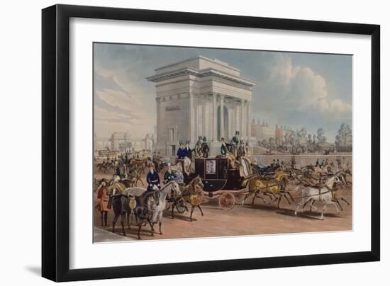 Hyde Park Corner, 1838 (Coloured Engraving)-James Pollard-Framed Giclee Print