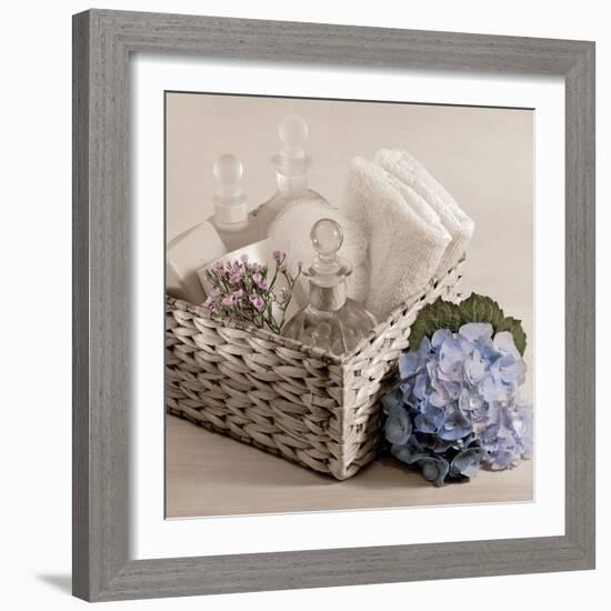 Hydrangea and Basket 2-Julie Greenwood-Framed Art Print