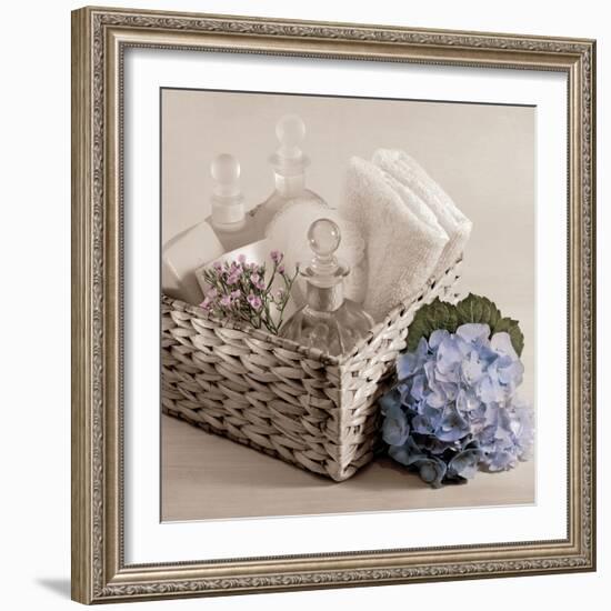 Hydrangea and Basket 2-Julie Greenwood-Framed Art Print