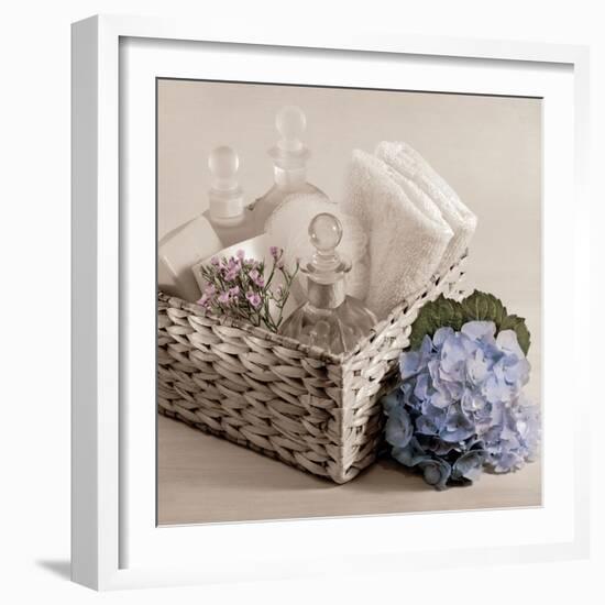 Hydrangea and Basket 2-Julie Greenwood-Framed Art Print