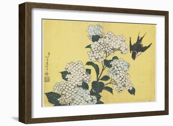 Hydrangea and Swallow, C. 1832-Katsushika Hokusai-Framed Giclee Print