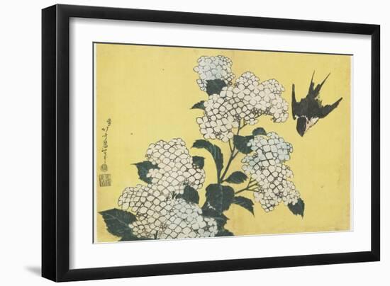 Hydrangea and Swallow, C. 1832-Katsushika Hokusai-Framed Giclee Print