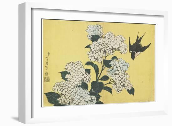 Hydrangea and Swallow, C. 1832-Katsushika Hokusai-Framed Giclee Print