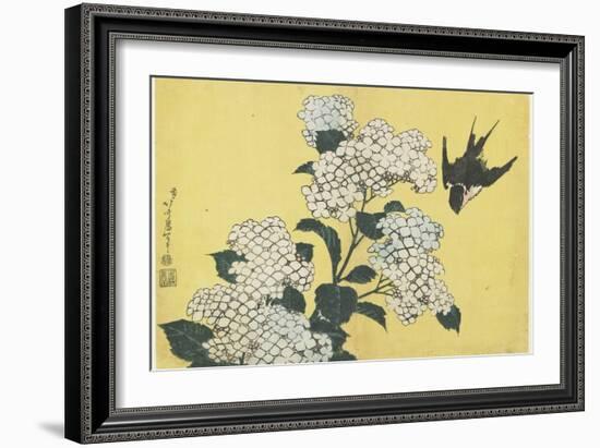 Hydrangea and Swallow, C. 1832-Katsushika Hokusai-Framed Giclee Print