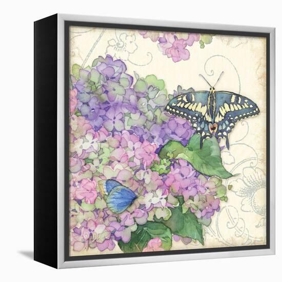 Hydrangea & Butterflies-Julie Paton-Framed Stretched Canvas