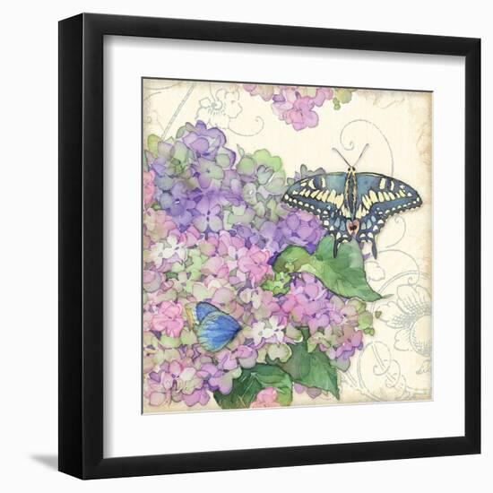 Hydrangea & Butterflies-Julie Paton-Framed Art Print