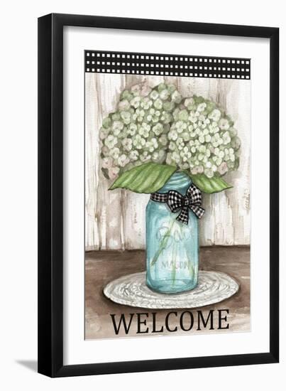 Hydrangea Welcome with Checkers-Melinda Hipsher-Framed Giclee Print