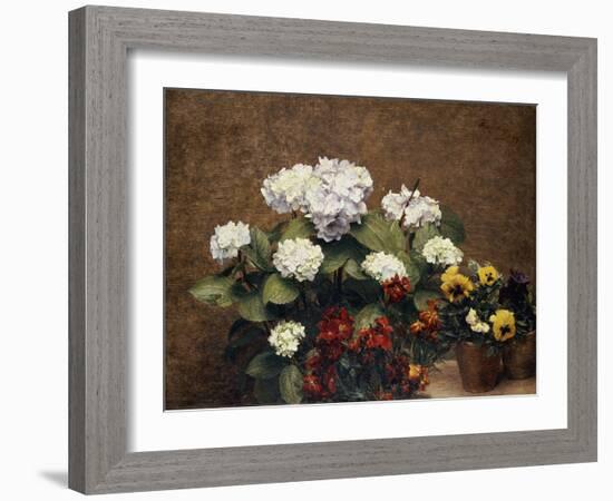 Hydrangeas, Wallflowers and Two Pots of Pansies, 1879-Henri Fantin-Latour-Framed Giclee Print