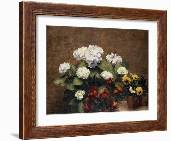 Hydrangeas, Wallflowers and Two Pots of Pansies, 1879-Henri Fantin-Latour-Framed Giclee Print