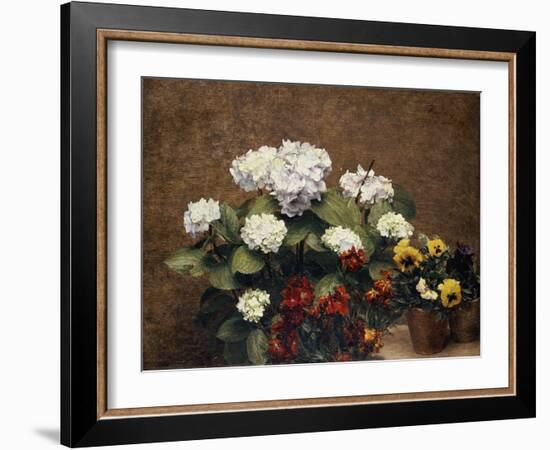 Hydrangeas, Wallflowers and Two Pots of Pansies, 1879-Henri Fantin-Latour-Framed Giclee Print
