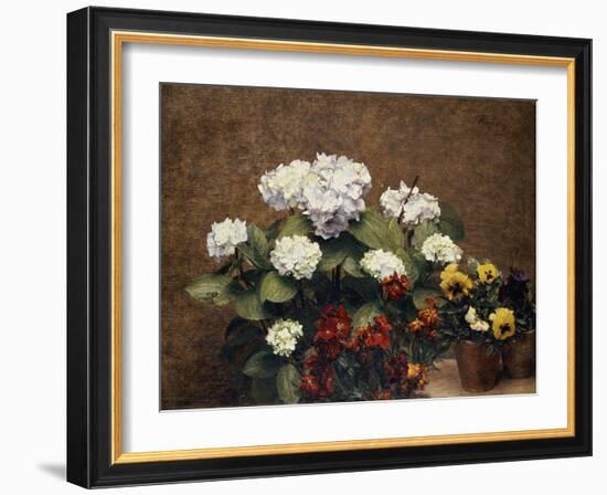 Hydrangeas, Wallflowers and Two Pots of Pansies, 1879-Henri Fantin-Latour-Framed Giclee Print