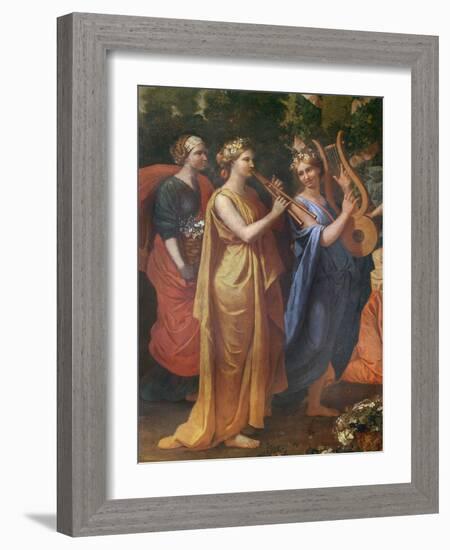 Hymenaios Disguised as a Woman During an Offering to Priapus, Detail of the Musicians, C.1634-38-Nicolas Poussin-Framed Giclee Print