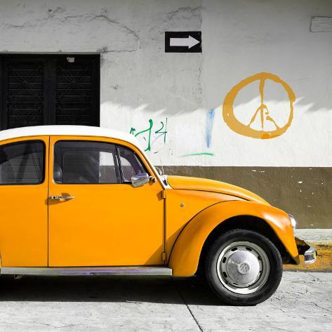 Photographic Print: ?Viva Mexico! Square Collection - Orange VW Beetle Car & Peace Symbol by Philippe Hugonnard: 16x16in