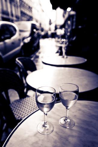 Photographic Print: Wine Glasses at an Outdoor Cafe, Paris, France by Russ Bishop: 24x16in