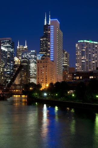 Photographic Print: Chicago Skyline and River from Grand Avenue Bridge by Alan Klehr: 24x16in