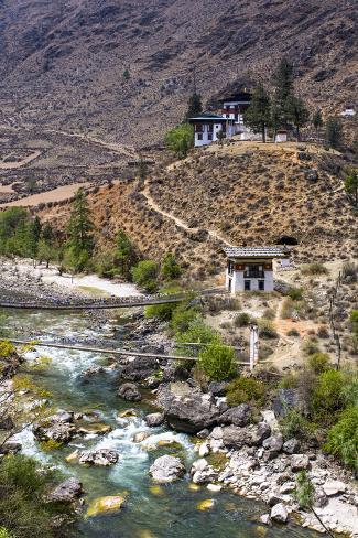 Photographic Print: Iron Bridge in a Valley Near Paro, Bhutan by Michael Runkel: 24x16in