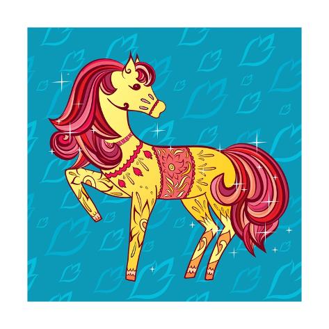 Art Print: Cute Fairy Tale Pony Character in Sketch Style on Blue for Children and Baby Design by Anna Komissarenko: 12x12in