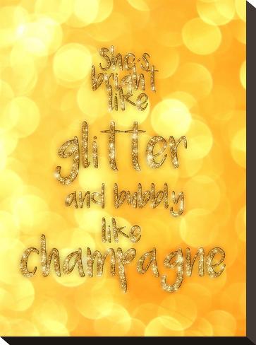 Stretched Canvas Print: Typography Glitter Gold Champagne 2 by Grab My Art: 16x12in