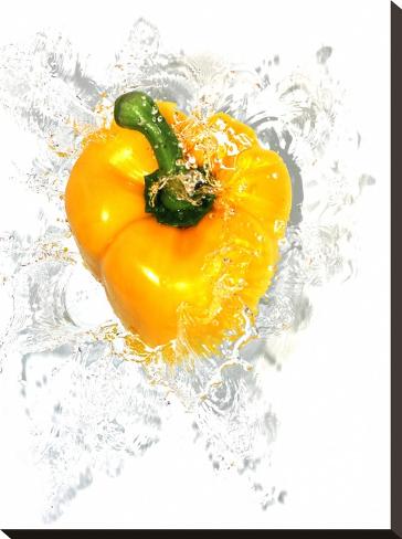 Stretched Canvas Print: Yellow Pepper Water Splash by Grab My Art: 24x18in