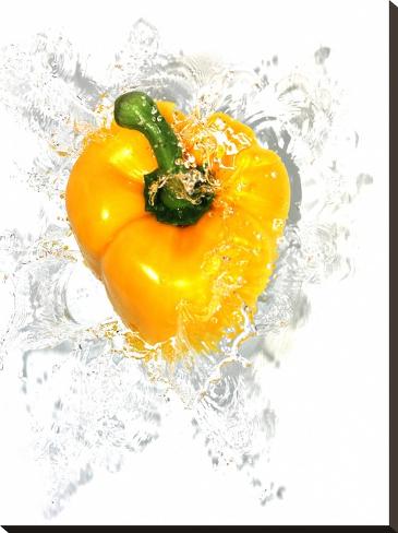 Stretched Canvas Print: Yellow Pepper Water Splash by Grab My Art: 32x24in