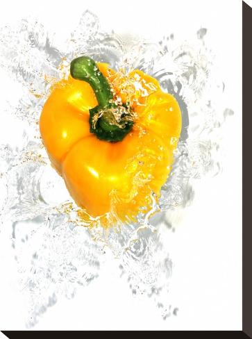 Stretched Canvas Print: Yellow Pepper Water Splash by Grab My Art: 16x12in