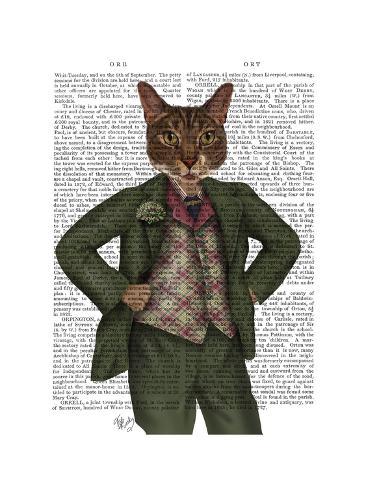 Art Print: Cat in Tartan Waistcoat by Fab Funky: 12x9in