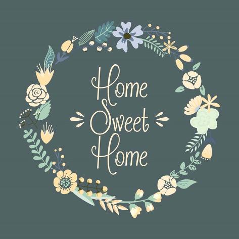 Art Print: Home Sweet Home Floral Teal by Color Me Happy: 10x10in