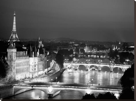 Stretched Canvas Print: Paris and Seine river at night by Michel Setboun: 30x40in