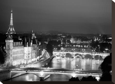 Stretched Canvas Print: Paris and Seine river at night by Michel Setboun: 12x16in